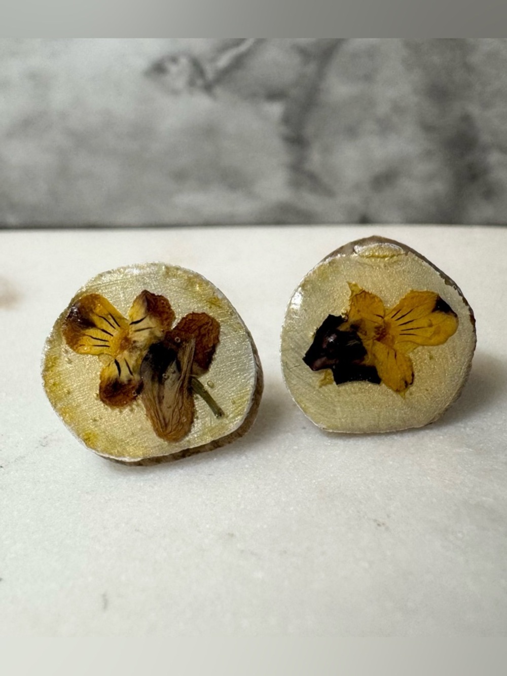 Handcrafted Deer Antler & Pressed Flower Stud Earrings Rustic Nature Jewelry
